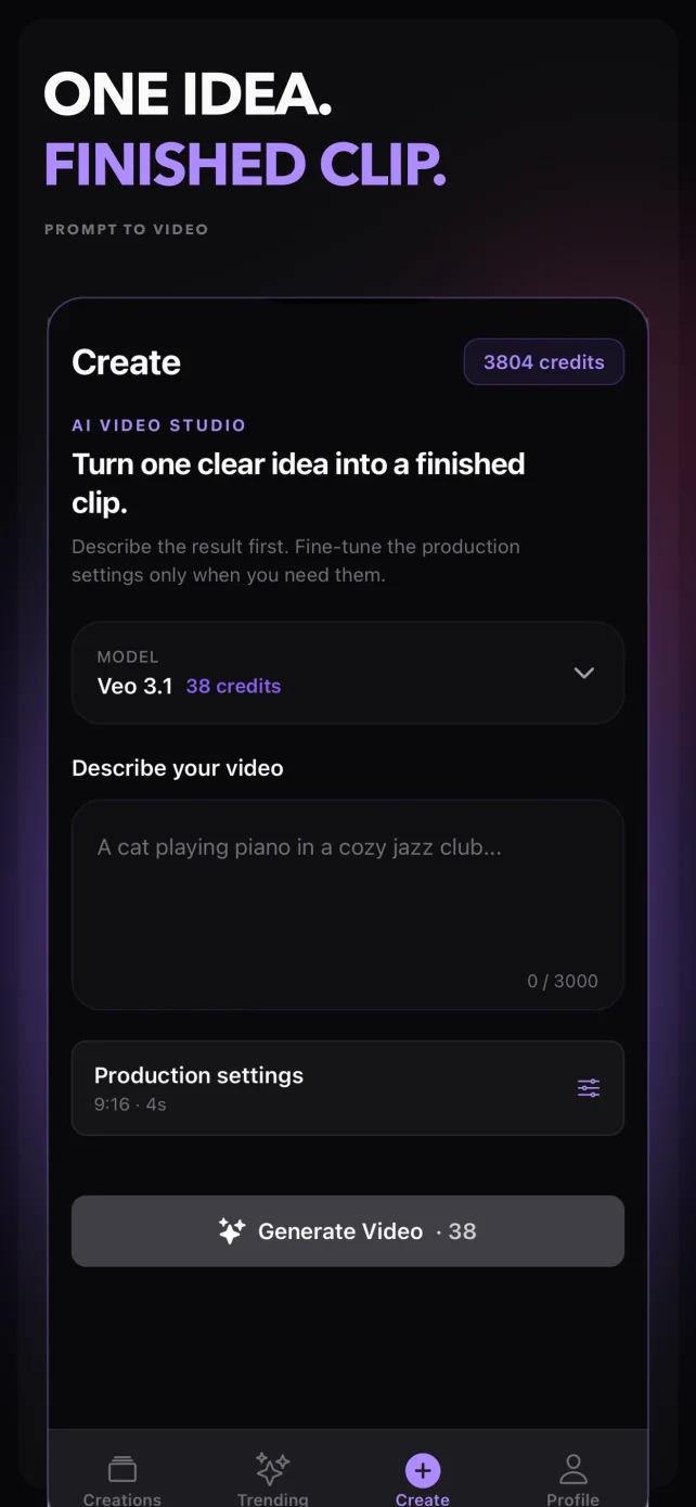 ShortStudio generating a video from an AI-written prompt