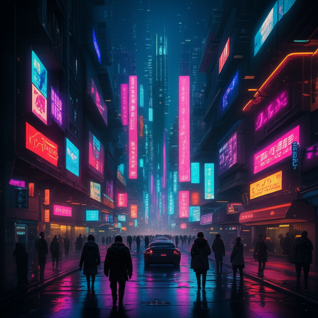 Cyberpunk city at night